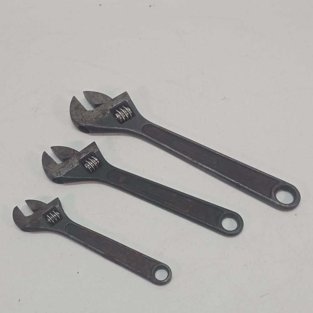 Vintage Lot Task Force Adjustable Wrench Lot 3 piece 10" 8" 6"  Wrenches
